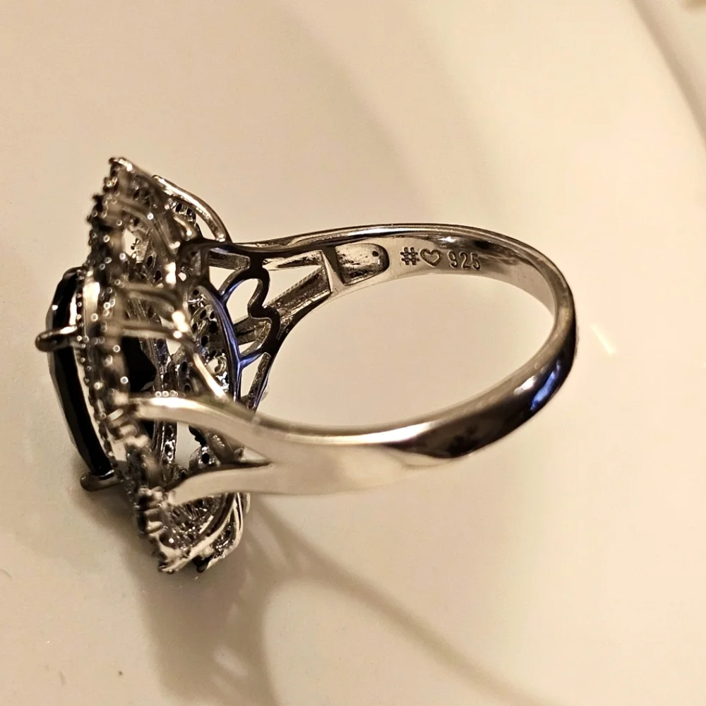 4.04 CTW Black Spinel Rhodium Over 925 Sterling Silver Ring R1P26 - Picture 7 of 9